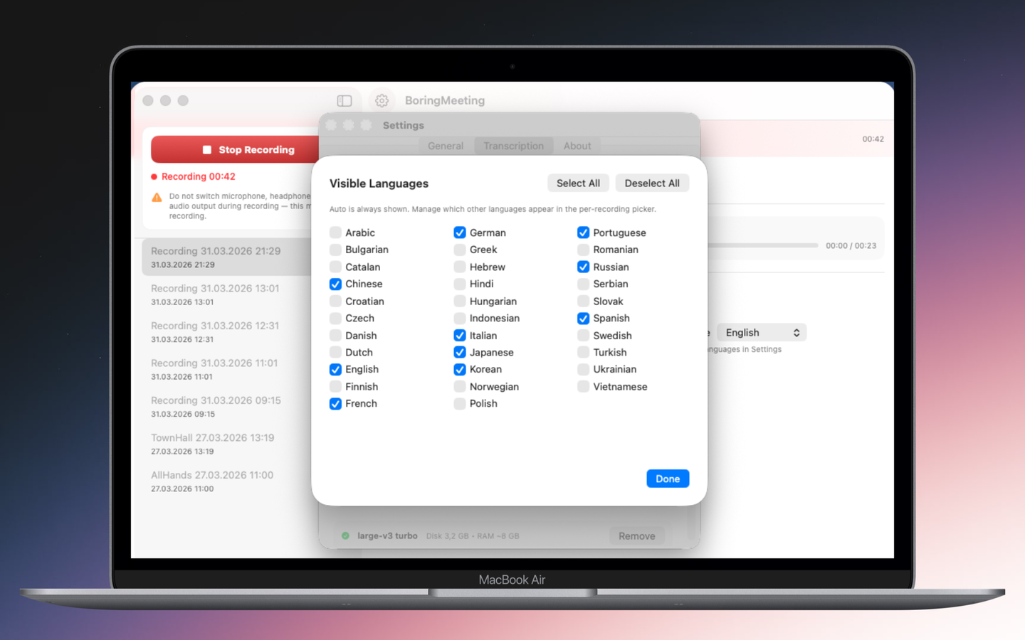BoringMeeting — language selection