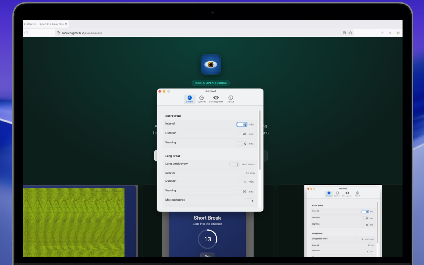 EyeHeaven — stereogram settings