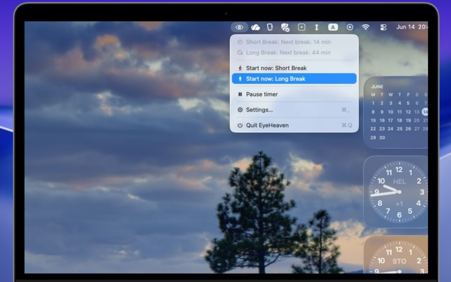 EyeHeaven — menu bar